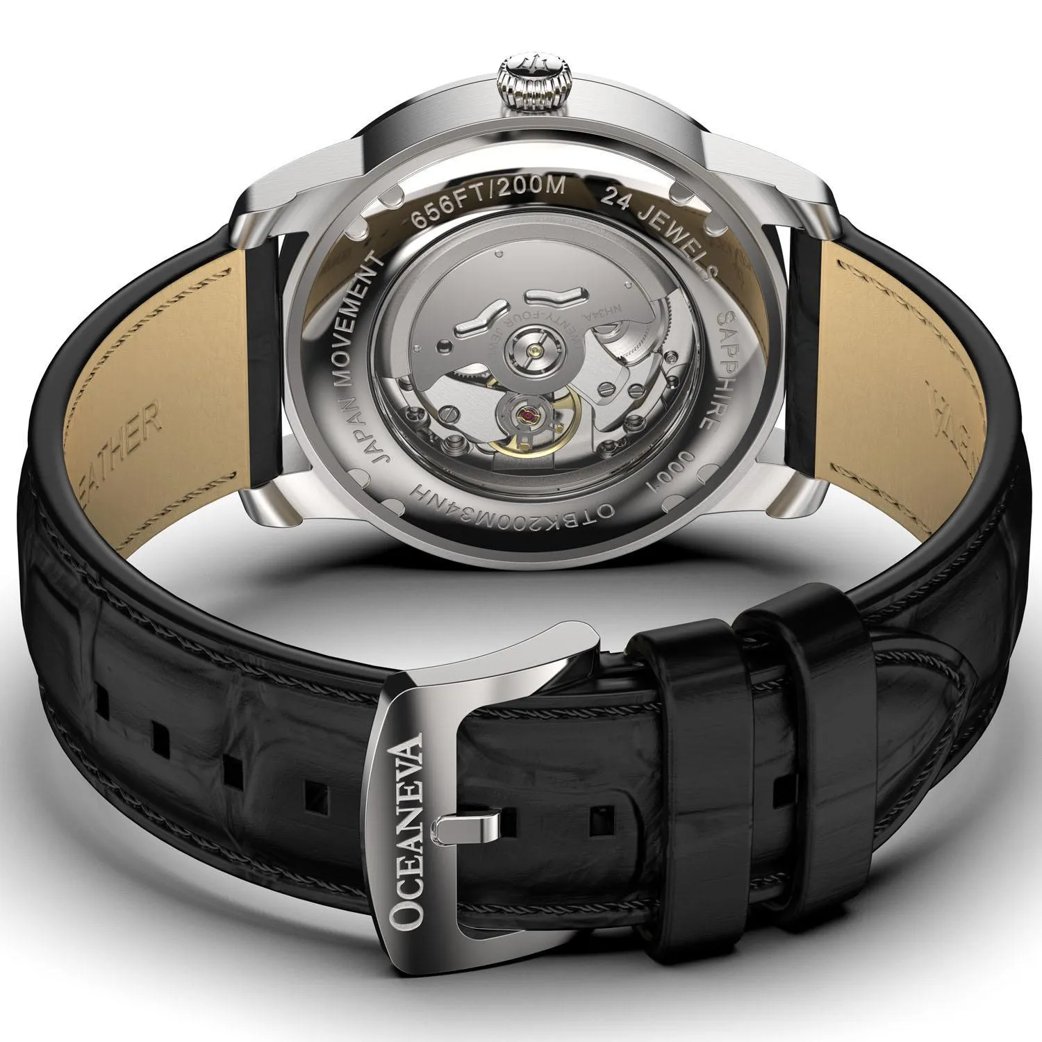 Oceaneva Men's OceanTrek GMT Automatic 200m Leather Watch Black