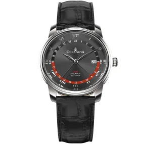Oceaneva Men's OceanTrek GMT Automatic 200m Leather Watch Black