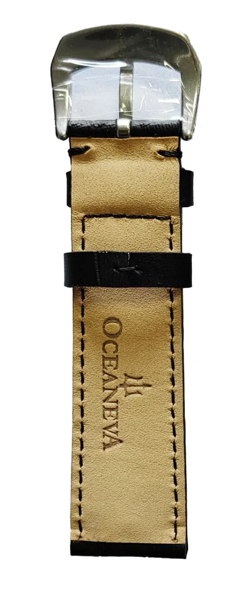 Oceaneva Men's OceanTrek GMT Automatic 200m Leather Watch Black