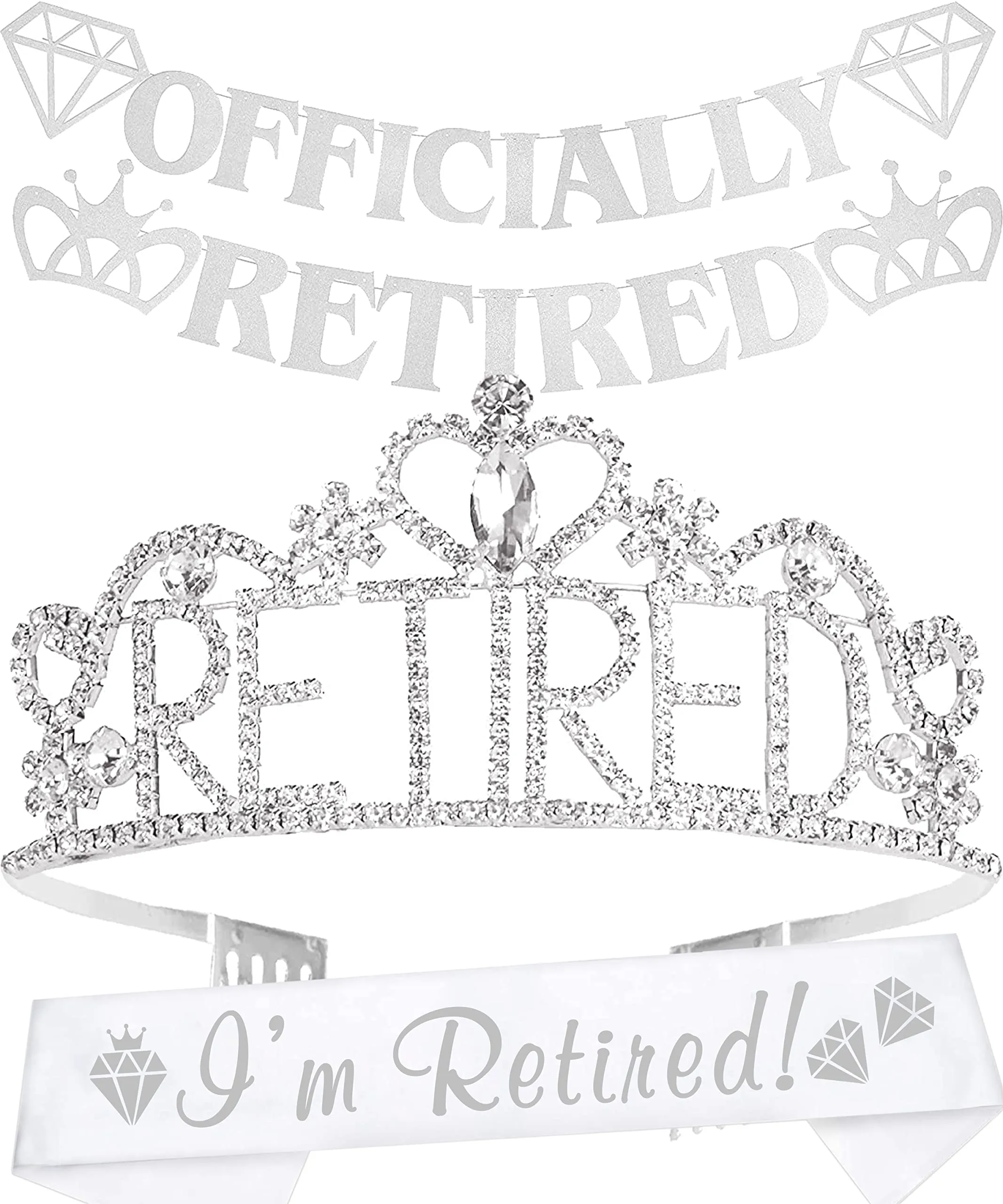 Officially Retirement Party Supplies, Retired Tiara/Crown, I'm Retired Sash, Officially