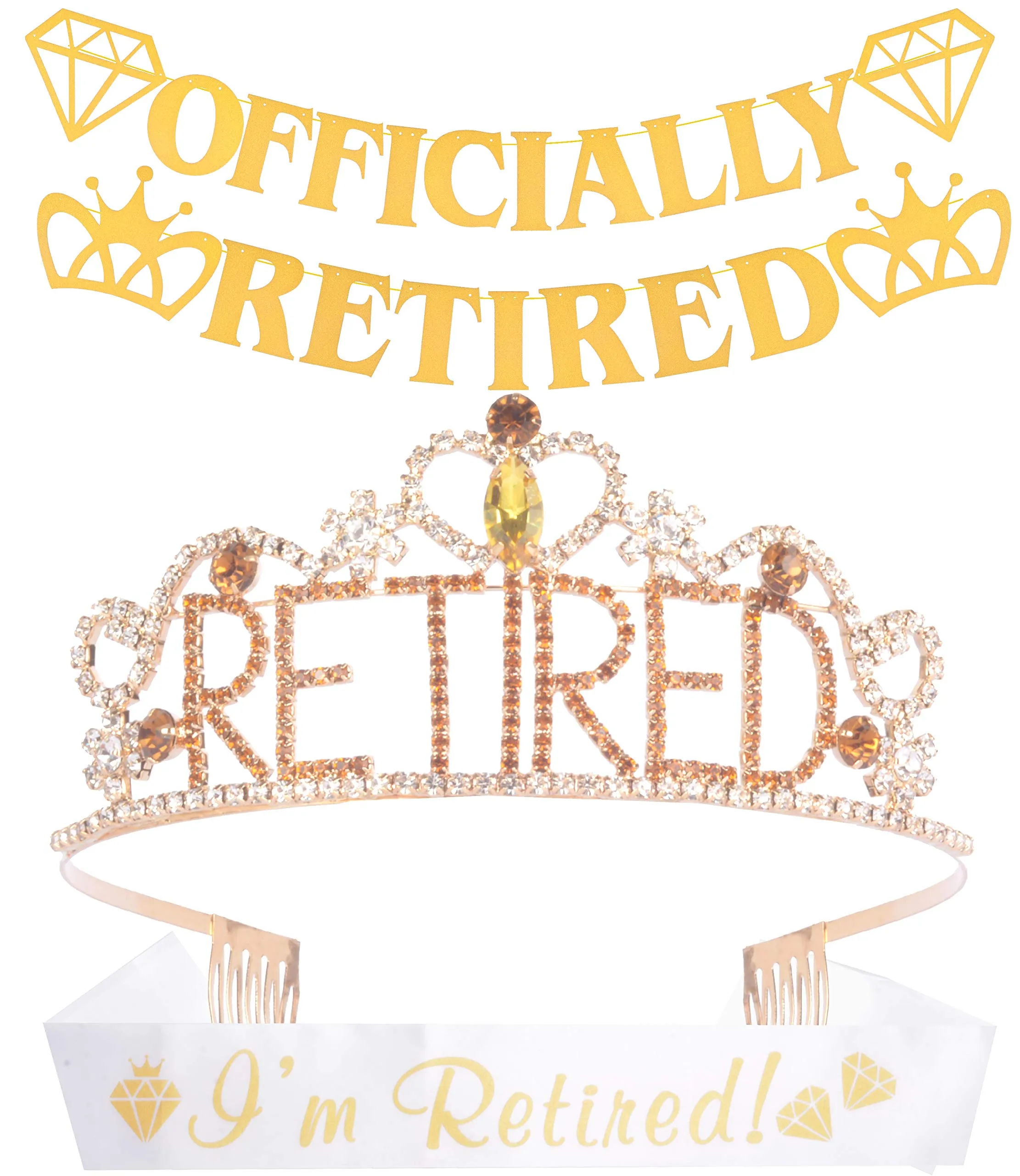 Officially Retirement Party Supplies, Retired Tiara/Crown, I'm Retired Sash, Officially