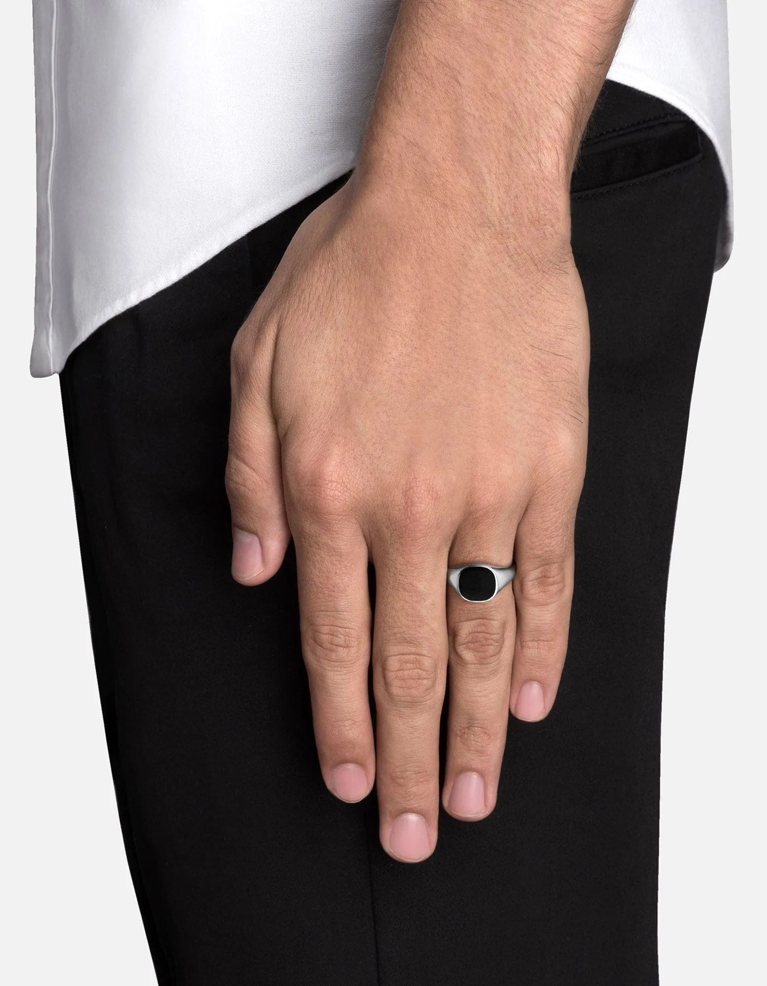 Olympus Signet Ring, Sterling Silver/Black