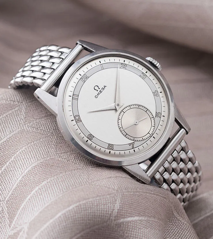 Omega 2272 2 Oversize Steel Dress Watch Two Tone Dial