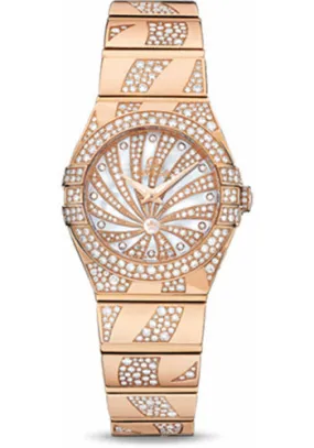 Omega Ladies Constellation Luxury Edition Watch - 24 mm Red Gold Case - Snow-Set Diamond Bezel - Mother-Of-Pearl Diamond Dial - 123.55.24.60.55.011