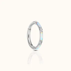Opal Bezel Set Clicker Titanium Hinged Hoop Earring