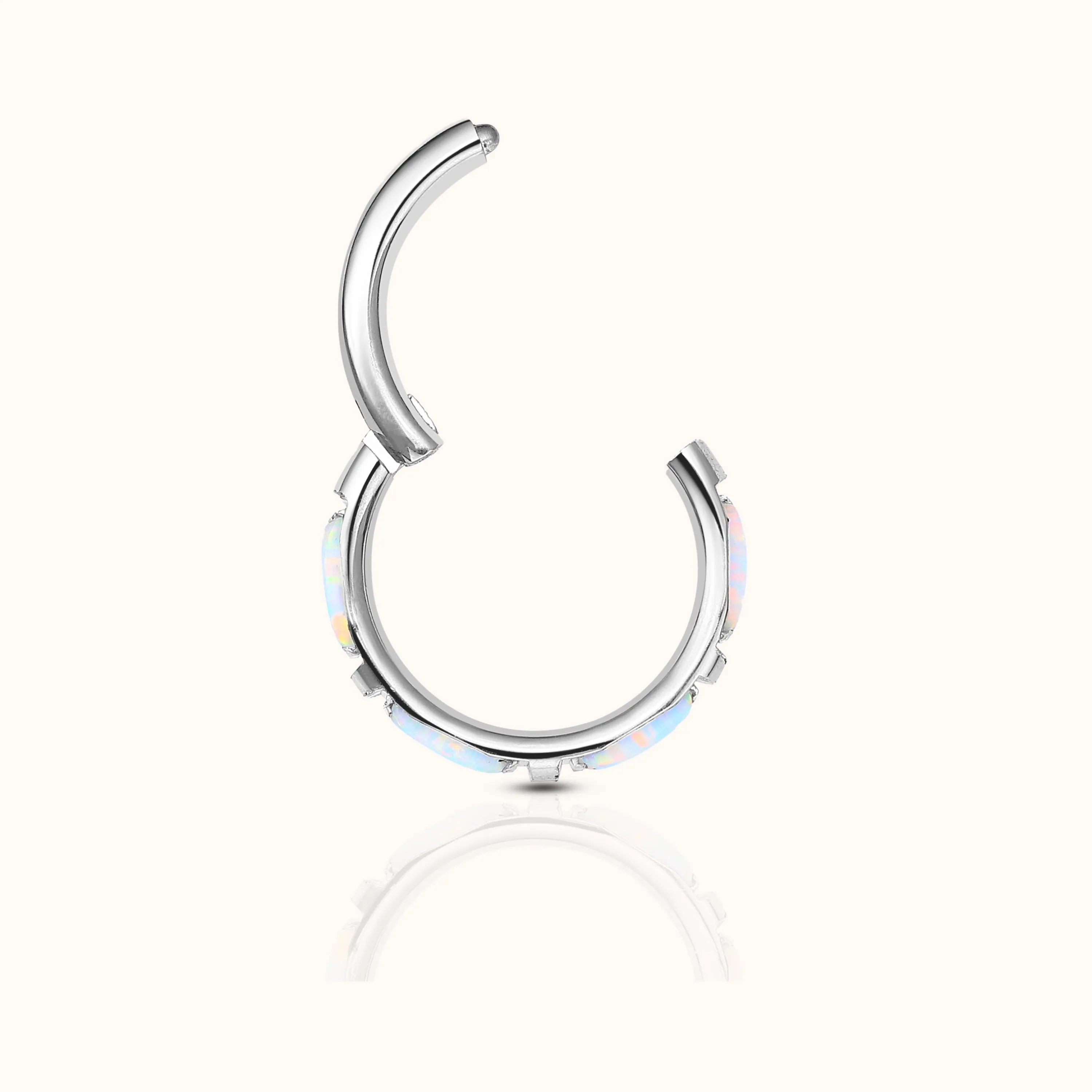 Opal Bezel Set Clicker Titanium Hinged Hoop Earring