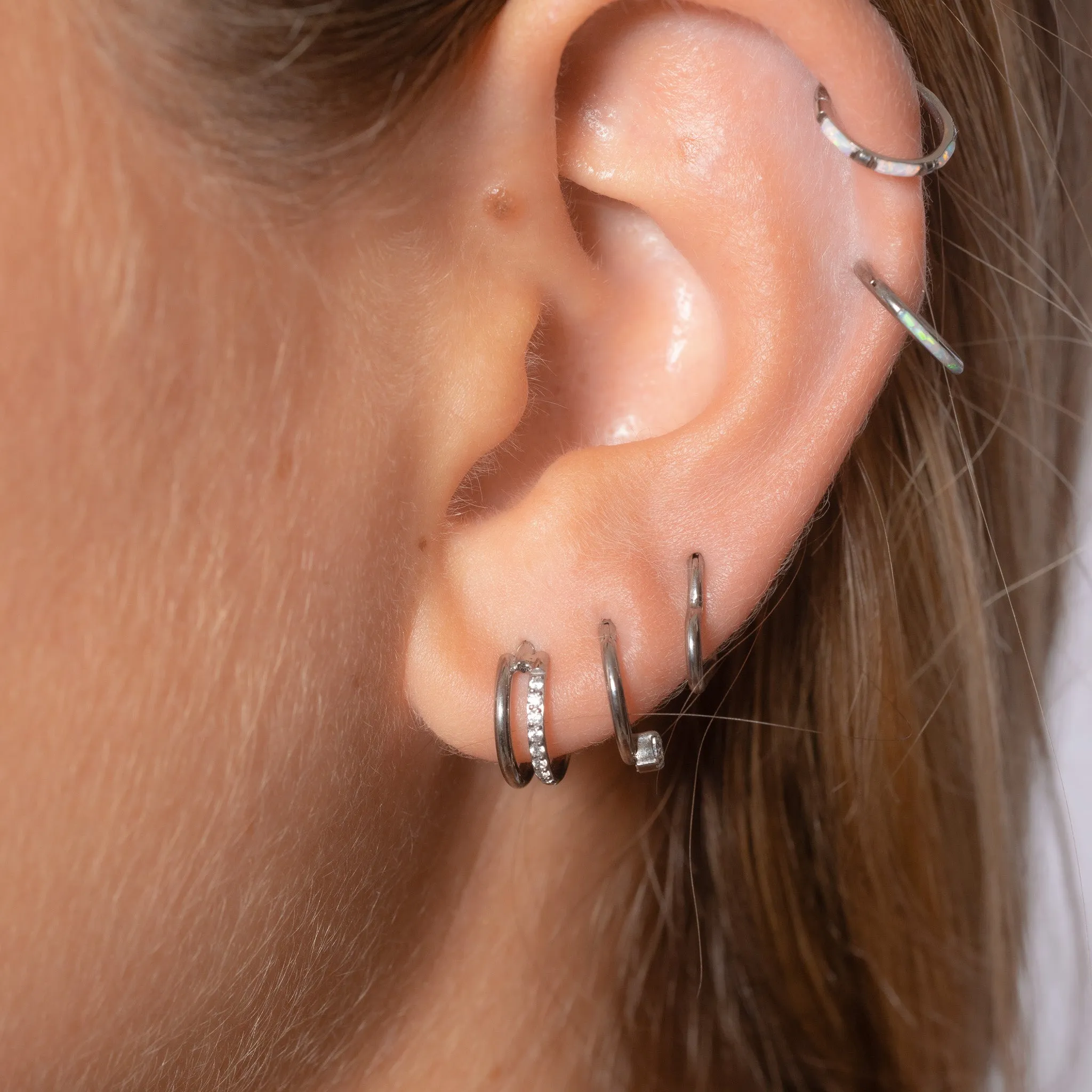 Opal Bezel Set Clicker Titanium Hinged Hoop Earring