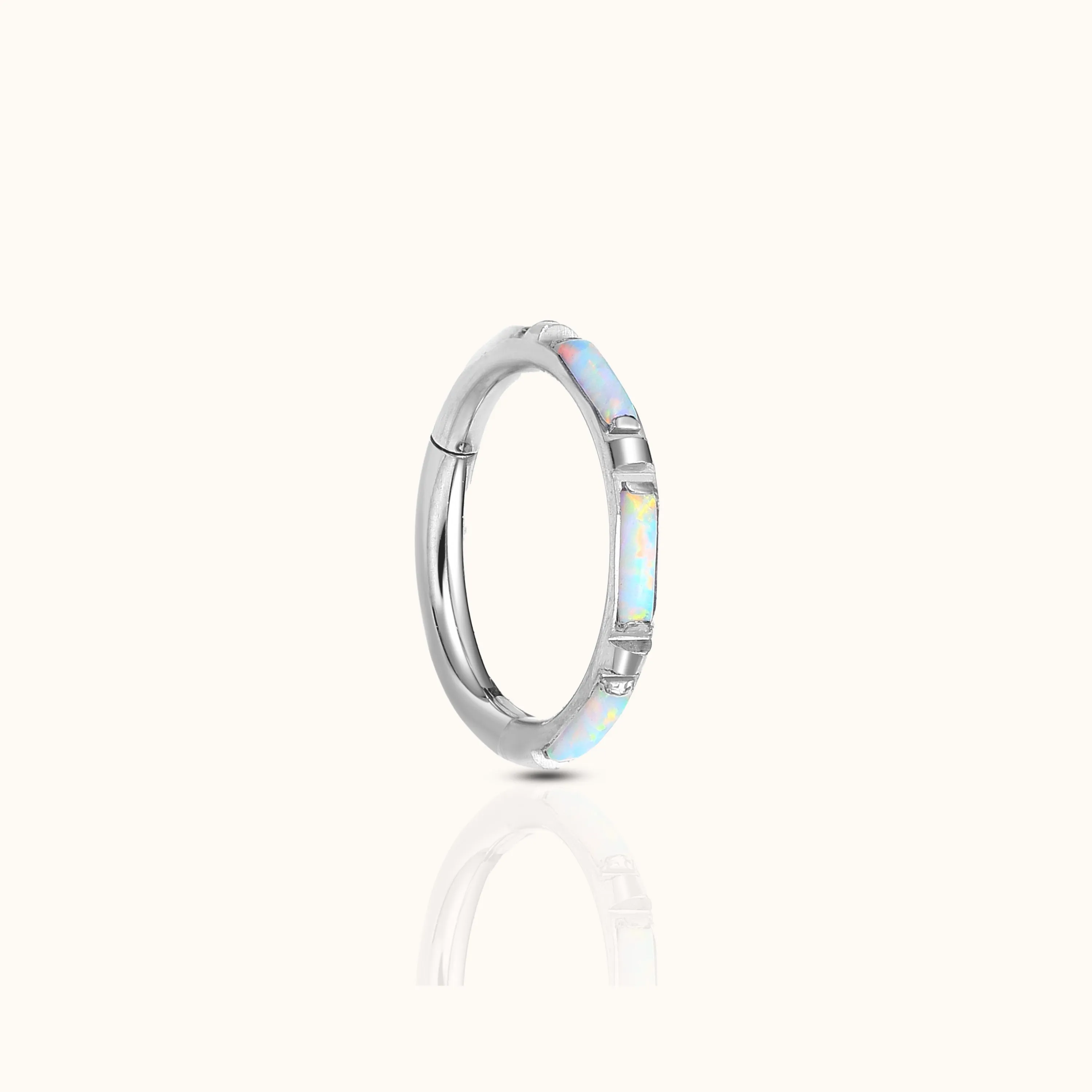 Opal Bezel Set Clicker Titanium Hinged Hoop Earring