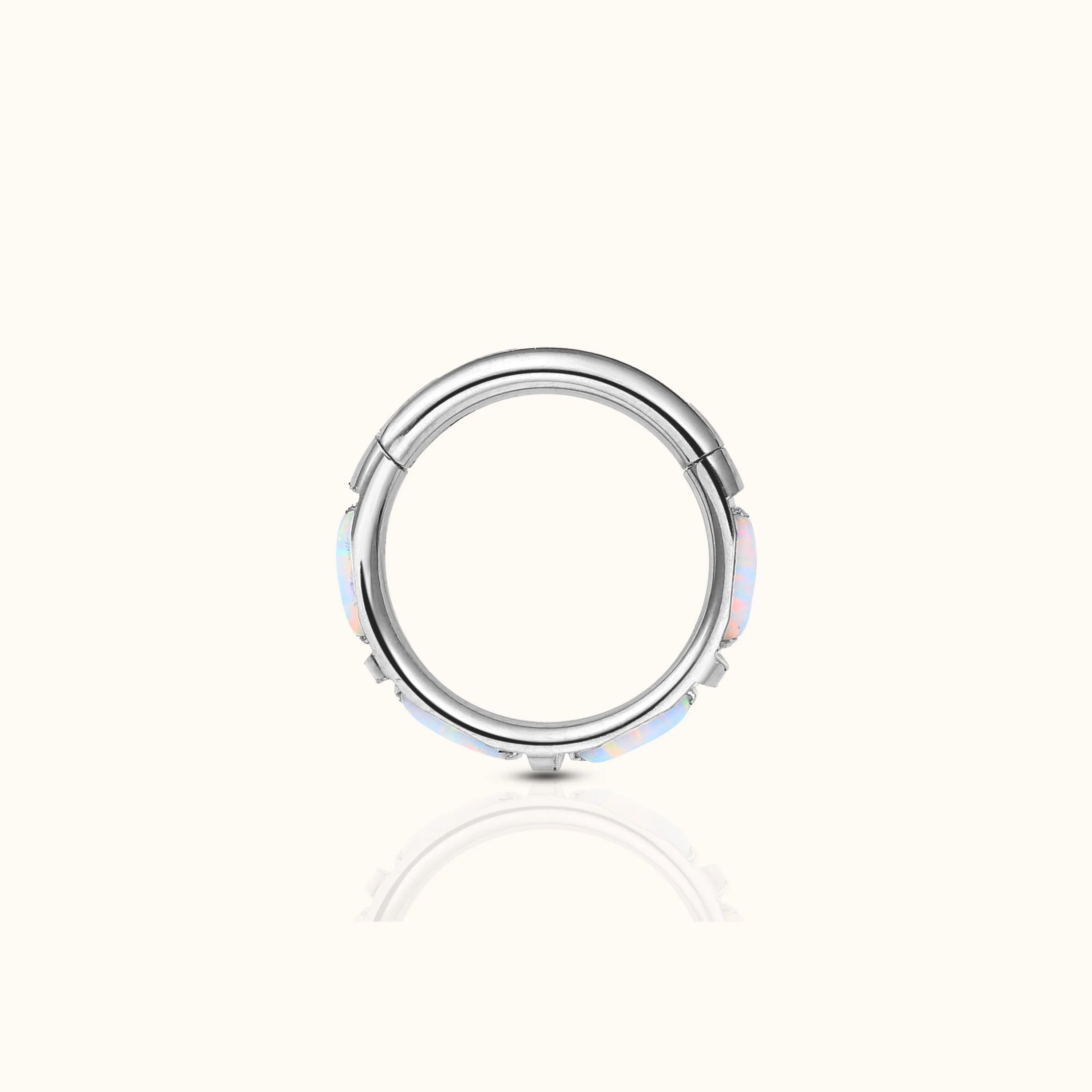 Opal Bezel Set Clicker Titanium Hinged Hoop Earring