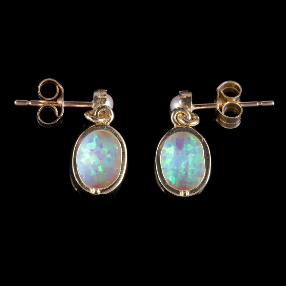Opal Drop Earrings 9Ct Gold Pearl