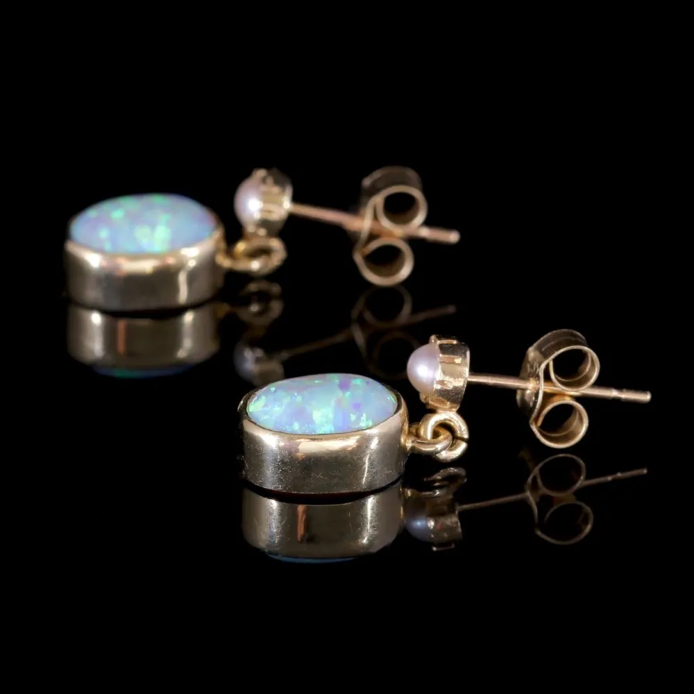 Opal Drop Earrings 9Ct Gold Pearl