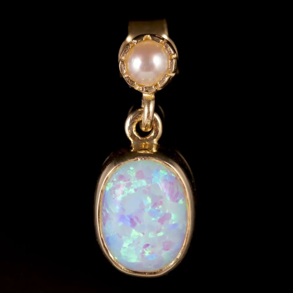 Opal Drop Earrings 9Ct Gold Pearl