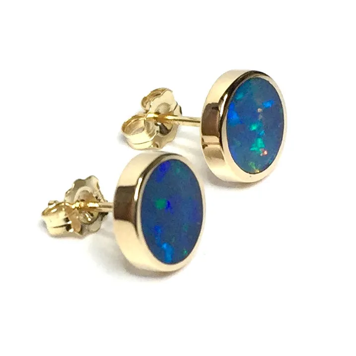 Opal Earrings Round 9mm Inlaid Design