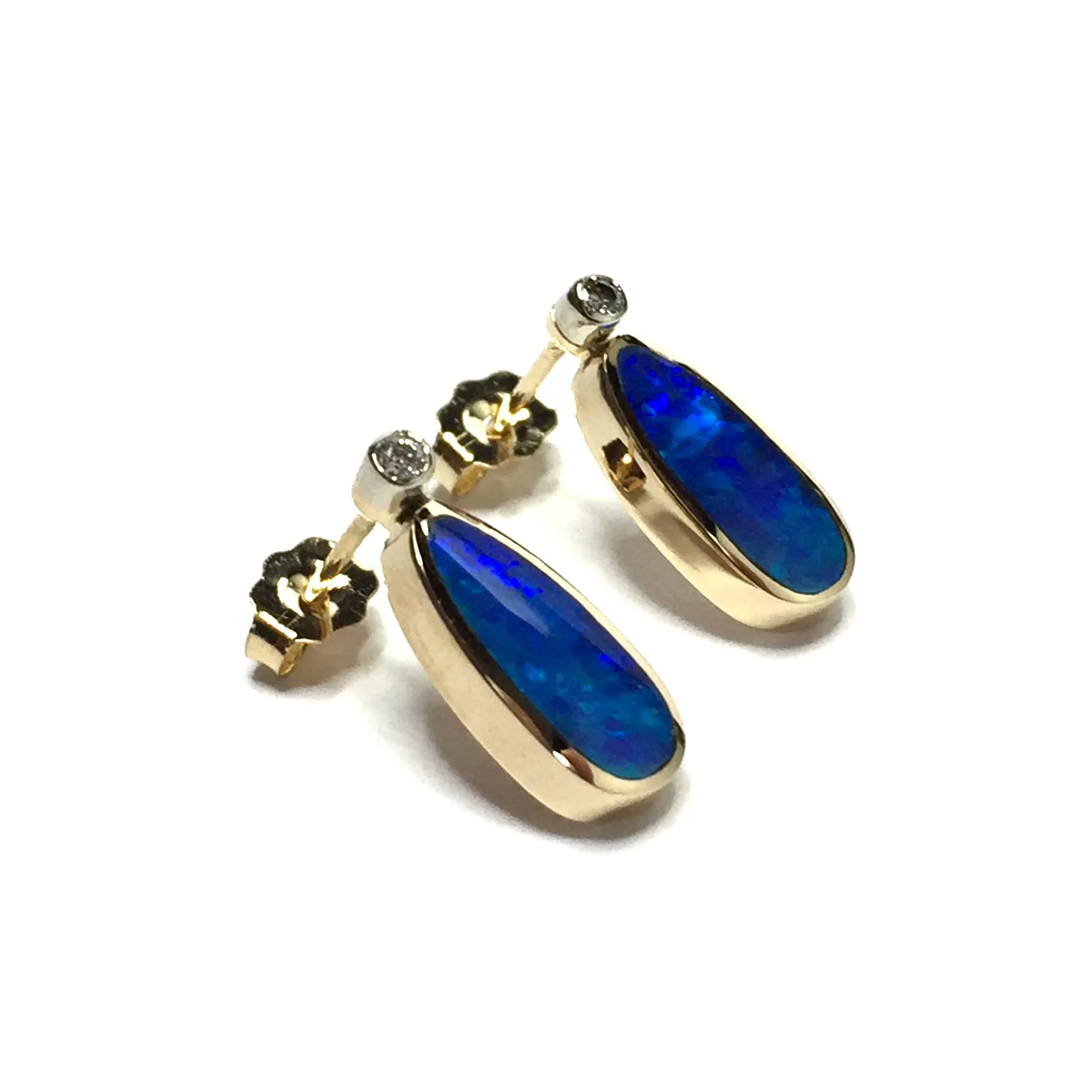Opal Earrings Tear Drop Inlaid Design with .04ctw Round Diamonds