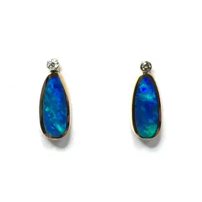 Opal Earrings Tear Drop Inlaid Design with .04ctw Round Diamonds