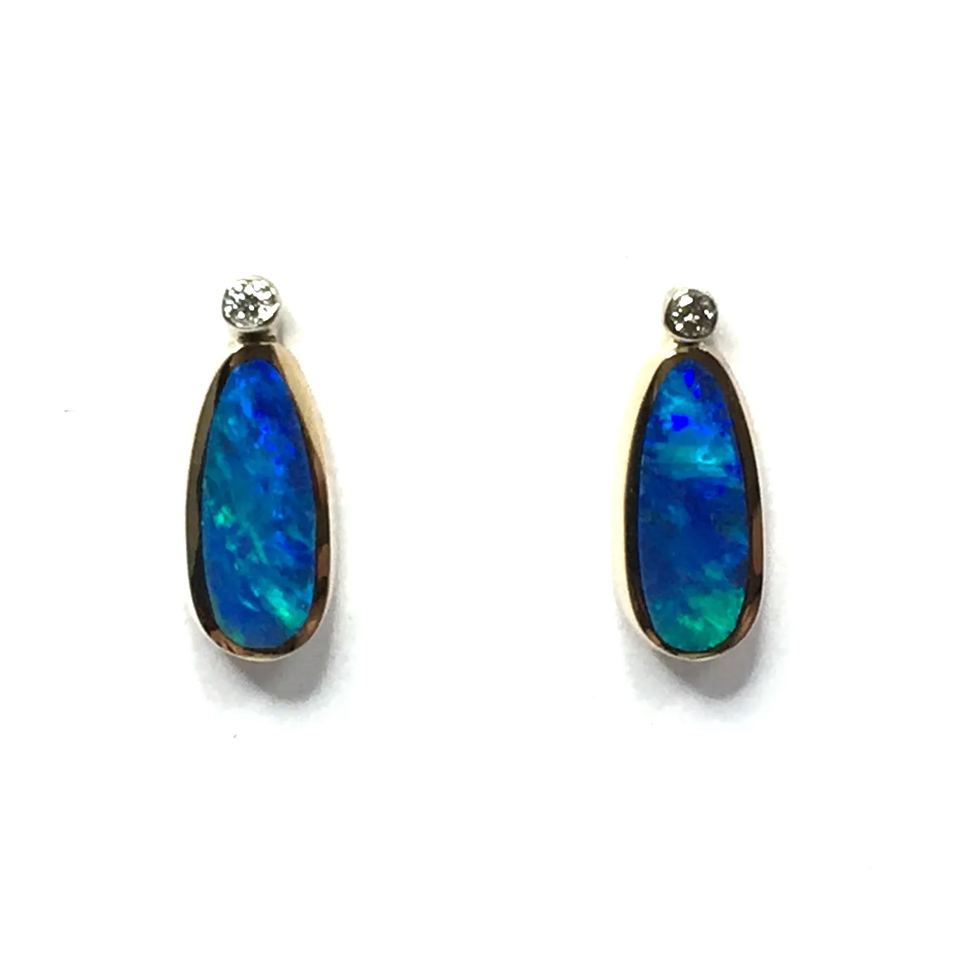 Opal Earrings Tear Drop Inlaid Design with .04ctw Round Diamonds