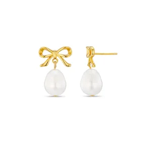 Orelia Metal Bow & Pearl Drop Earrings