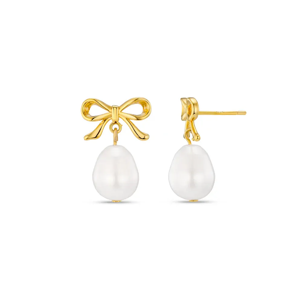Orelia Metal Bow & Pearl Drop Earrings
