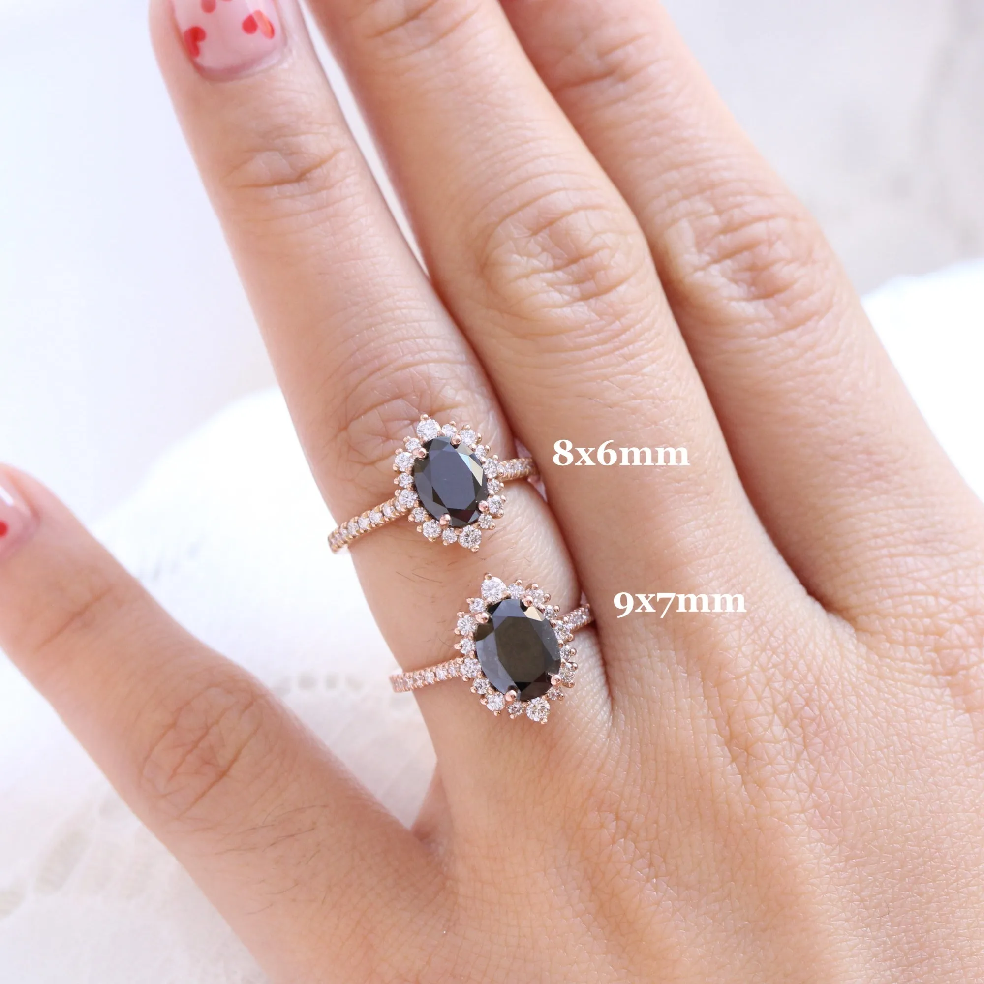 Oval Black Diamond Engagement Ring in Tiara Halo Diamond Pave Band