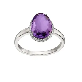 Oval Fancy cut Amethyst Ring in Gold with Pave Diamonds