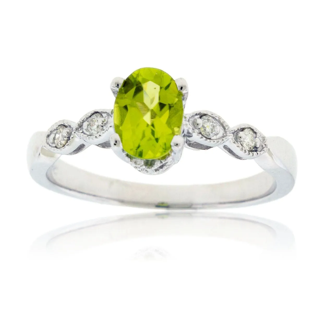 Oval Peridot and Diamond Milgrain Style Ring
