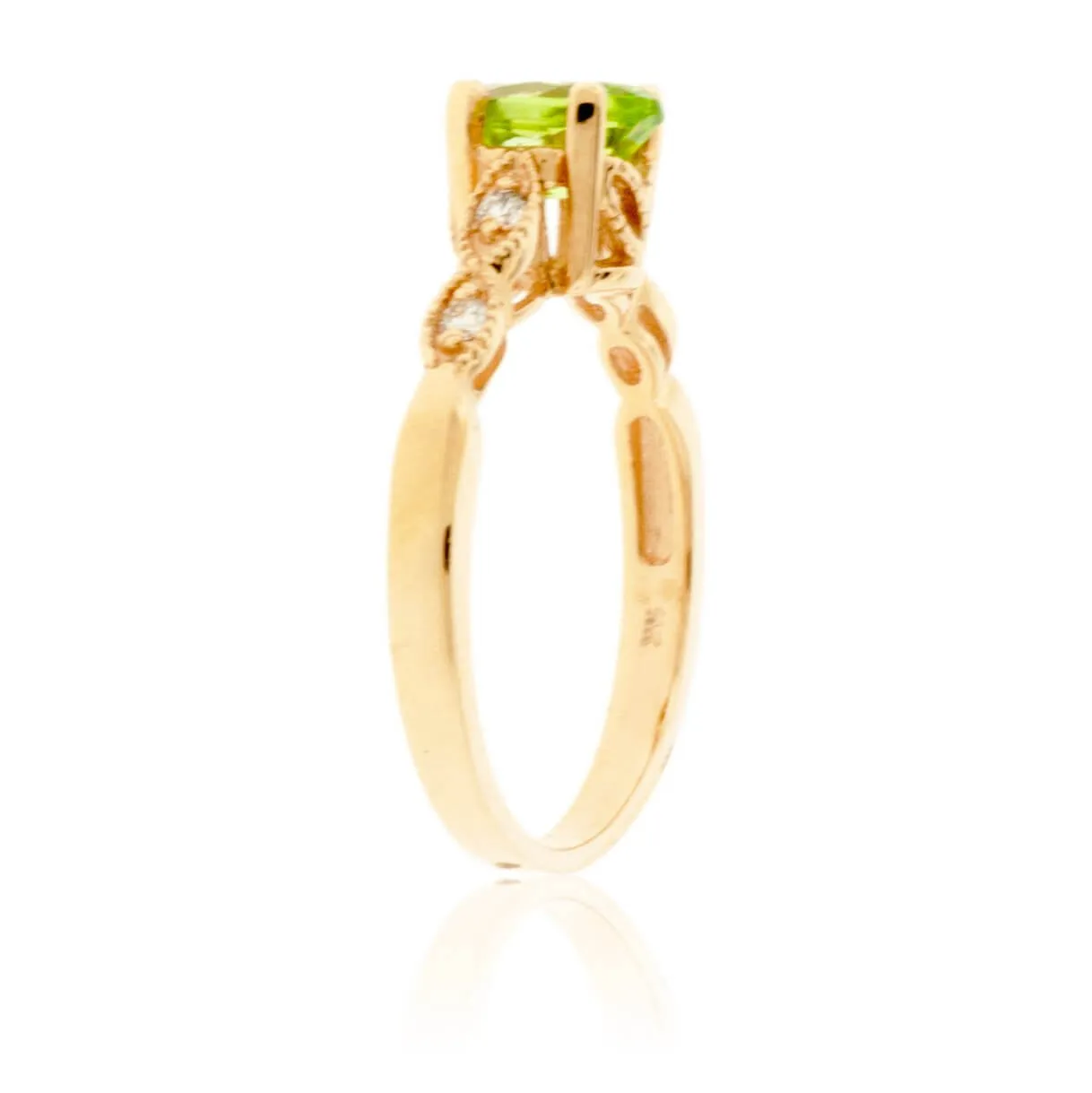 Oval Peridot and Diamond Milgrain Style Ring