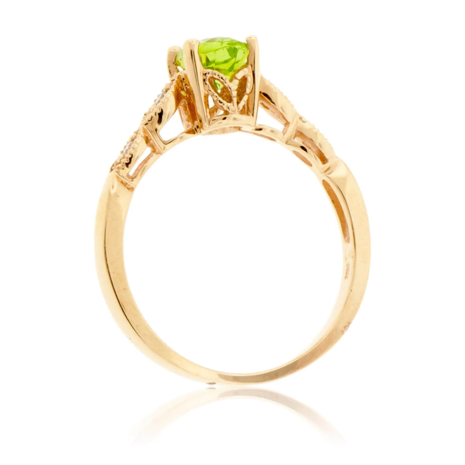 Oval Peridot and Diamond Milgrain Style Ring