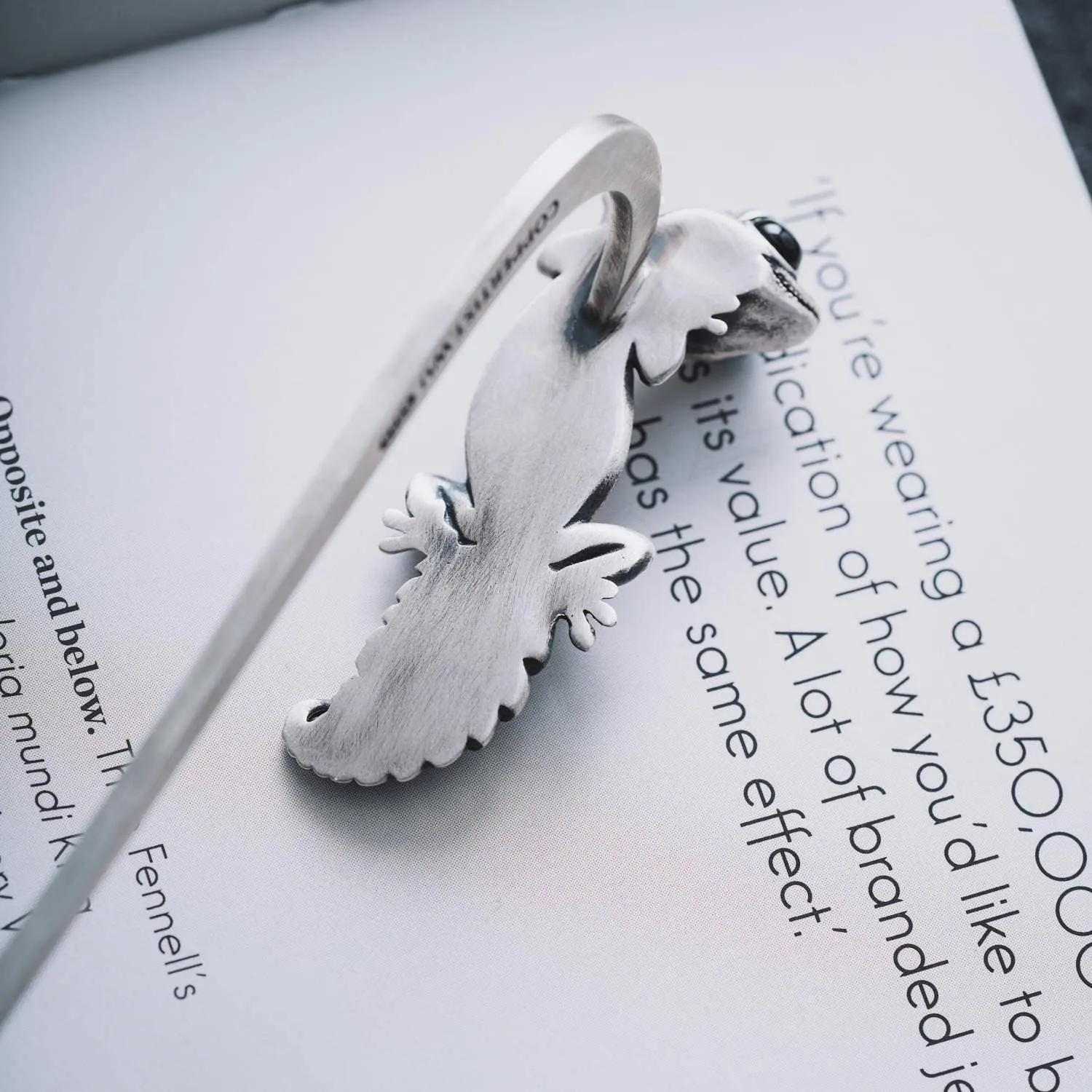 Oxidized Silver Knob Tail Gecko Bookmark & Hairpin