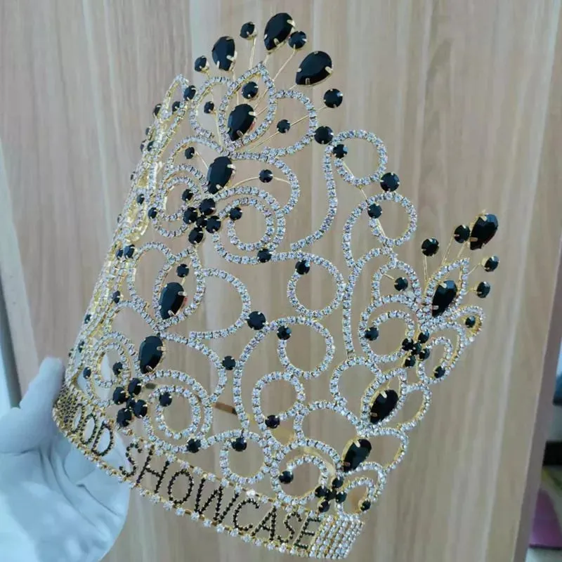 Pageant Tiras Large  black gold wedding Crowns