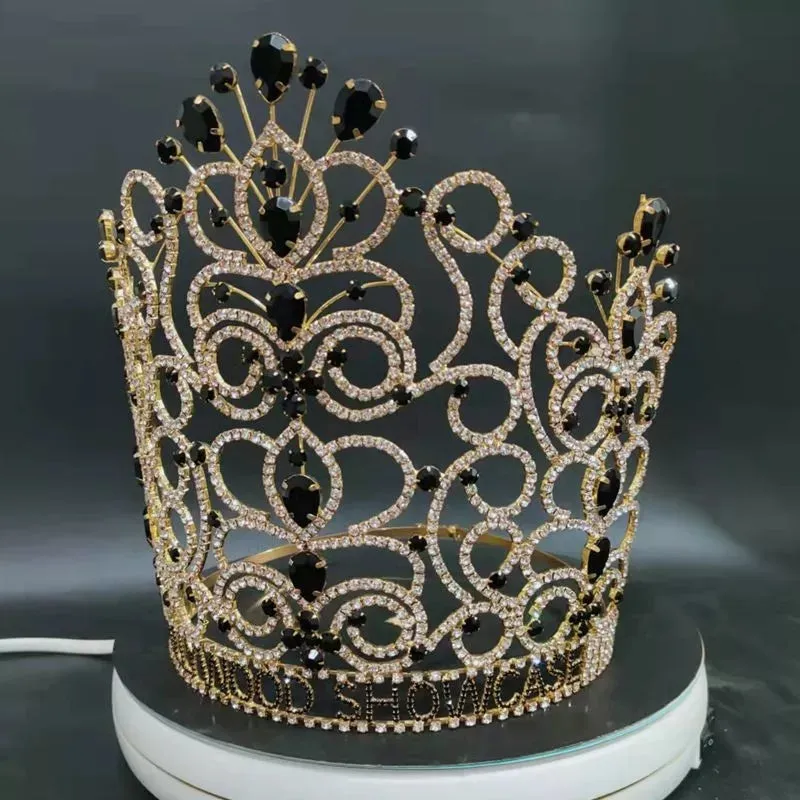 Pageant Tiras Large  black gold wedding Crowns