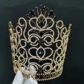 Pageant Tiras Large  black gold wedding Crowns