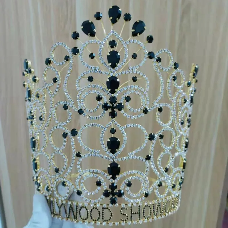 Pageant Tiras Large  black gold wedding Crowns