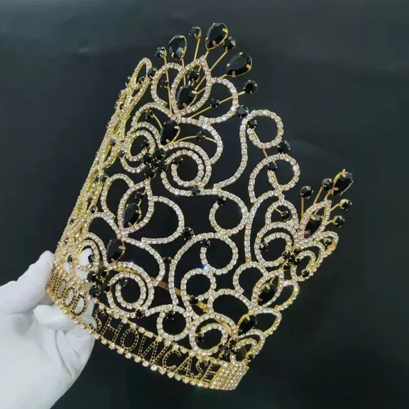 Pageant Tiras Large  black gold wedding Crowns