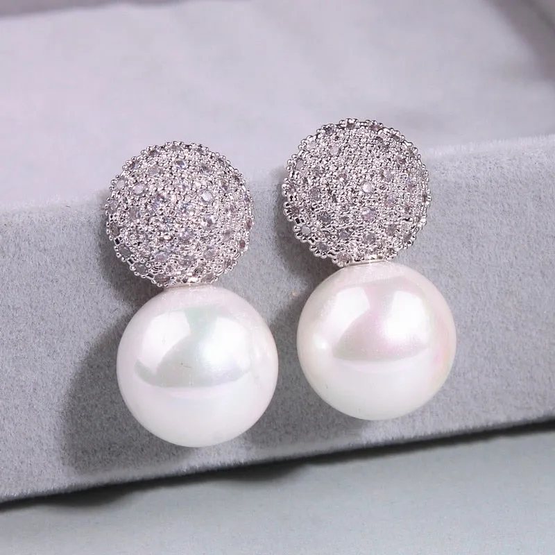 Party Pearl Earrings Elegant Crystals Stud Earrings For Women