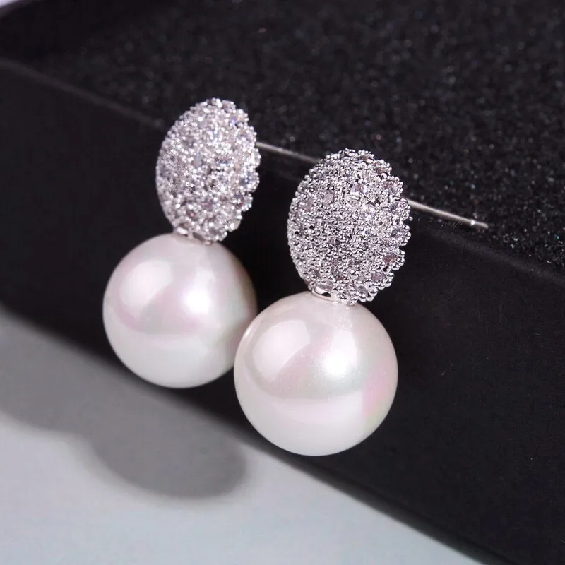 Party Pearl Earrings Elegant Crystals Stud Earrings For Women