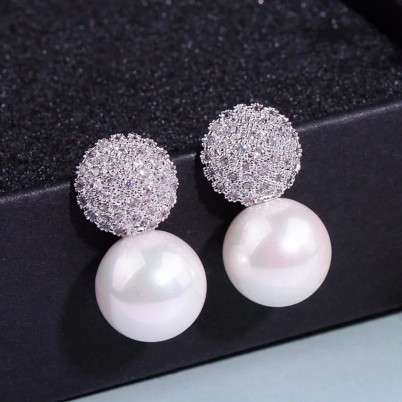 Party Pearl Earrings Elegant Crystals Stud Earrings For Women
