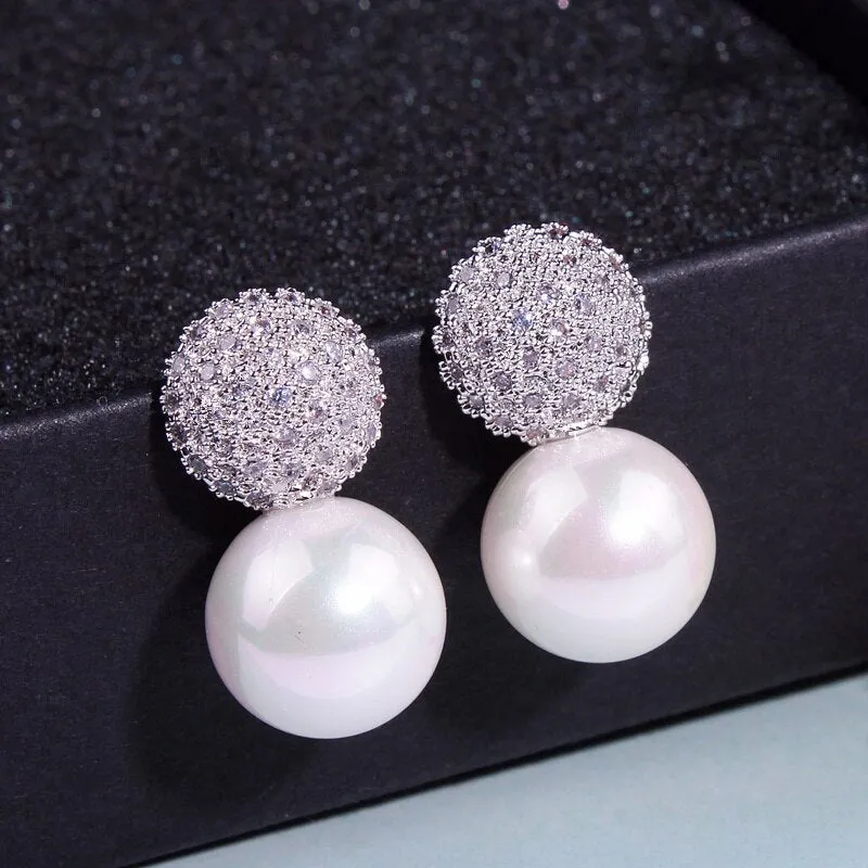 Party Pearl Earrings Elegant Crystals Stud Earrings For Women