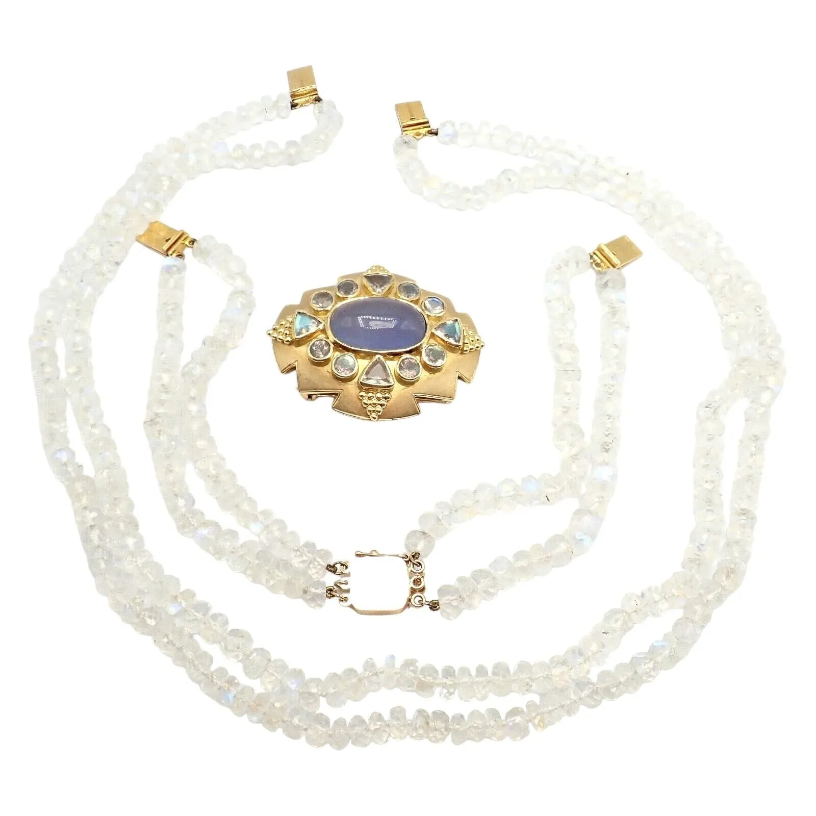Paula Crevoshay 18k Gold Set Moonstone Chalcedony Brooch Bracelet Necklace OOAK