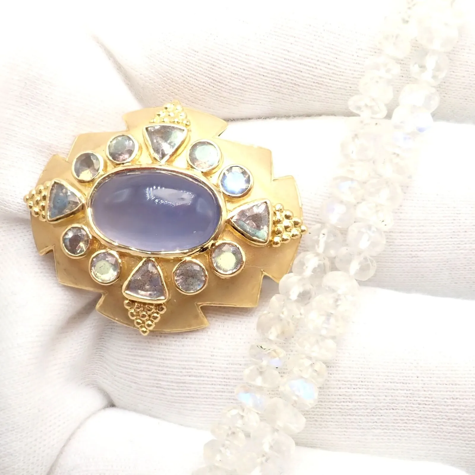 Paula Crevoshay 18k Gold Set Moonstone Chalcedony Brooch Bracelet Necklace OOAK