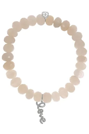 Pave Love Script Moonstone Bead Bracelet