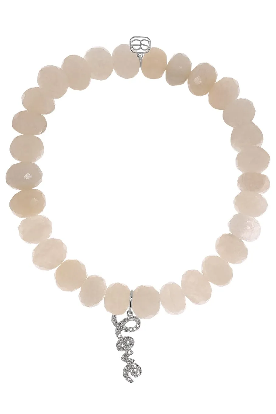 Pave Love Script Moonstone Bead Bracelet