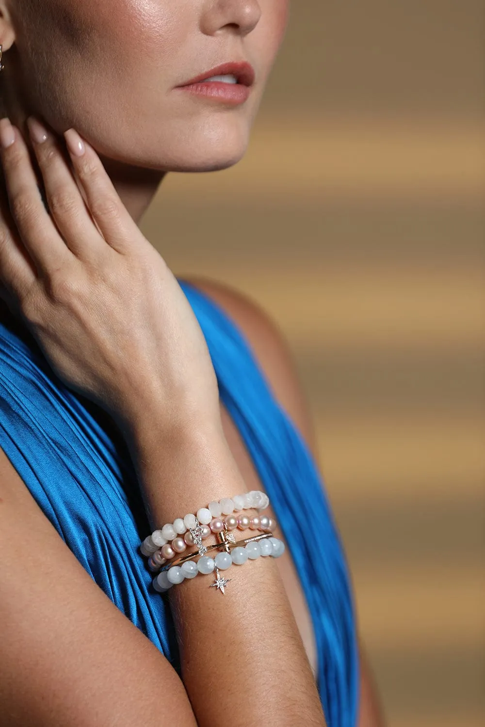Pave Love Script Moonstone Bead Bracelet