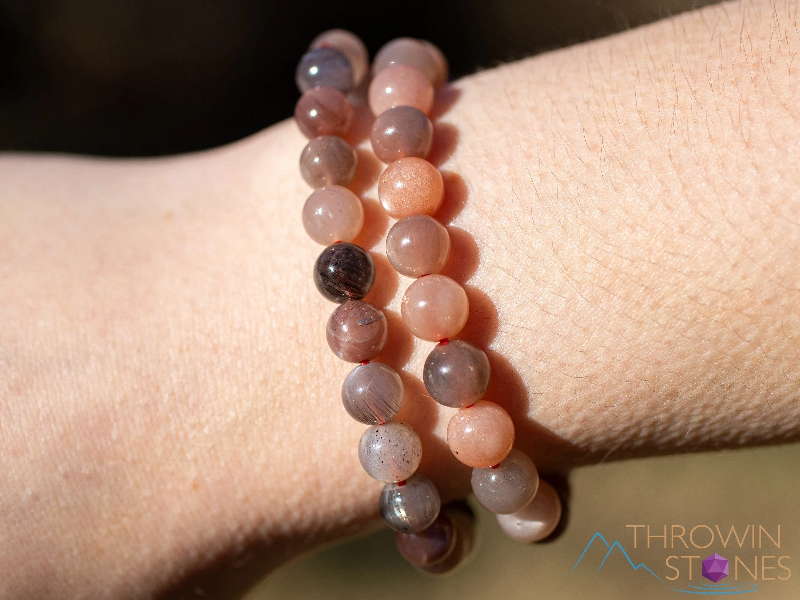Peach MOONSTONE Crystal Bracelet - Round Beads - Beaded Bracelet, Handmade Jewelry, Healing Crystal Bracelet, E0587