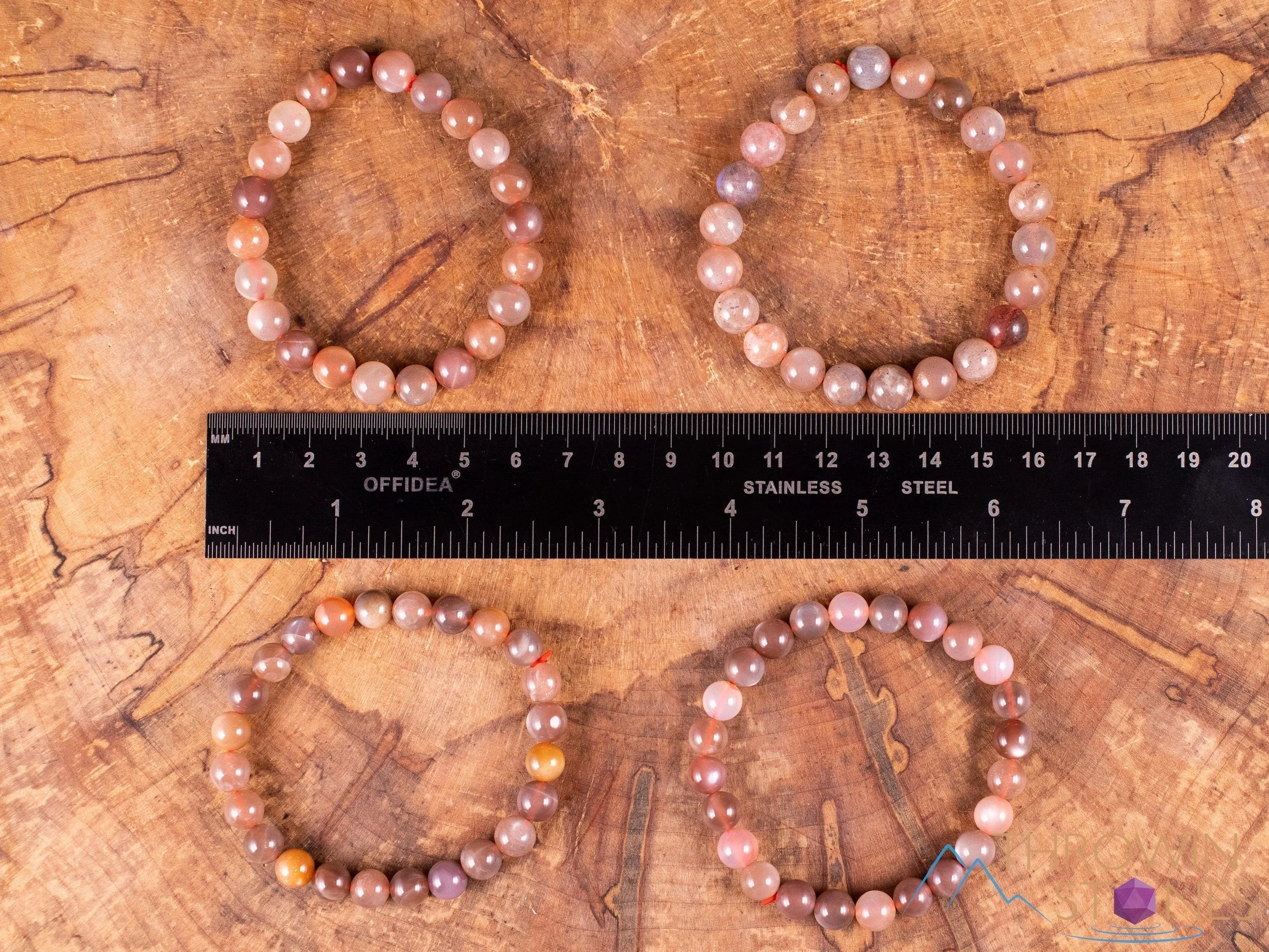 Peach MOONSTONE Crystal Bracelet - Round Beads - Beaded Bracelet, Handmade Jewelry, Healing Crystal Bracelet, E0587