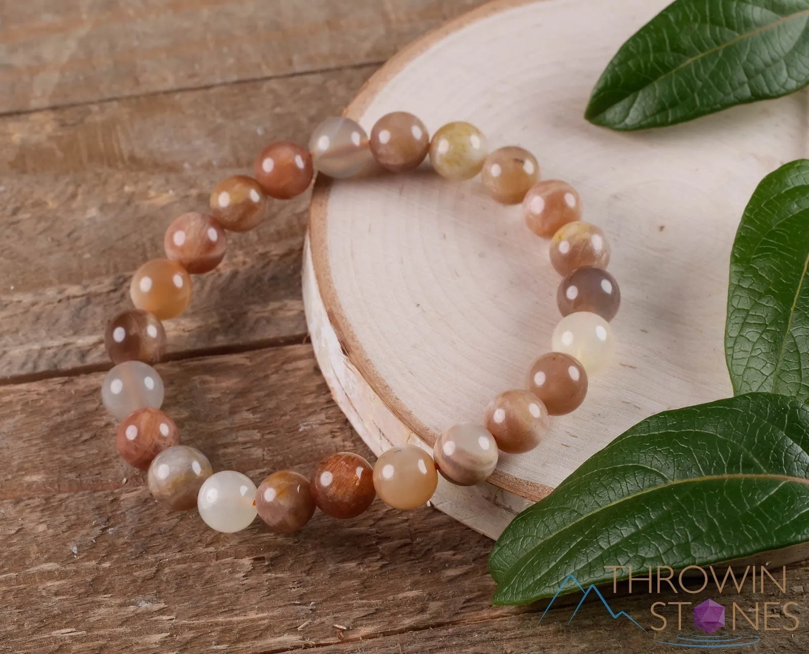 Peach MOONSTONE Crystal Bracelet - Round Beads - Beaded Bracelet, Handmade Jewelry, Healing Crystal Bracelet, E0587