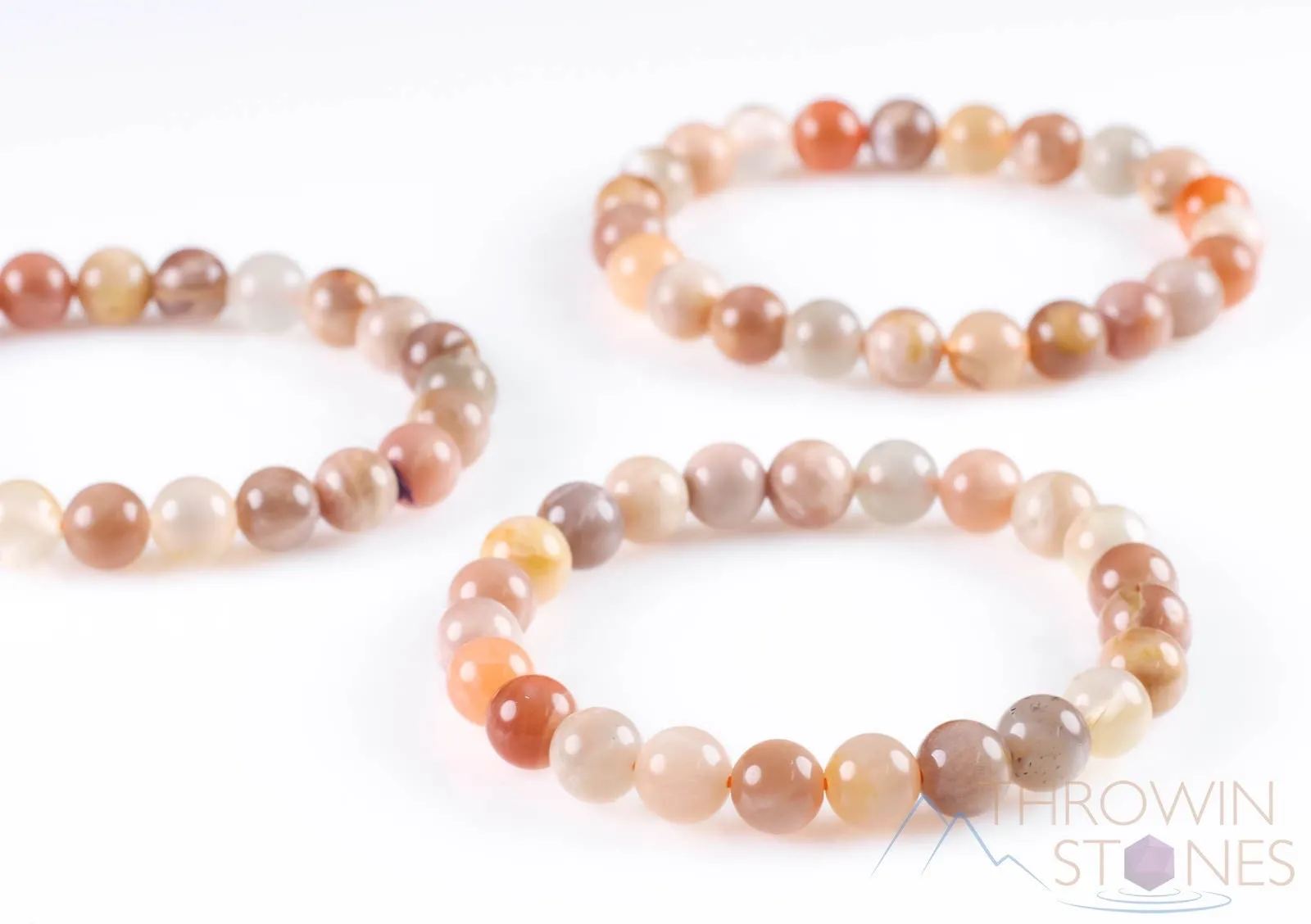 Peach MOONSTONE Crystal Bracelet - Round Beads - Beaded Bracelet, Handmade Jewelry, Healing Crystal Bracelet, E0587
