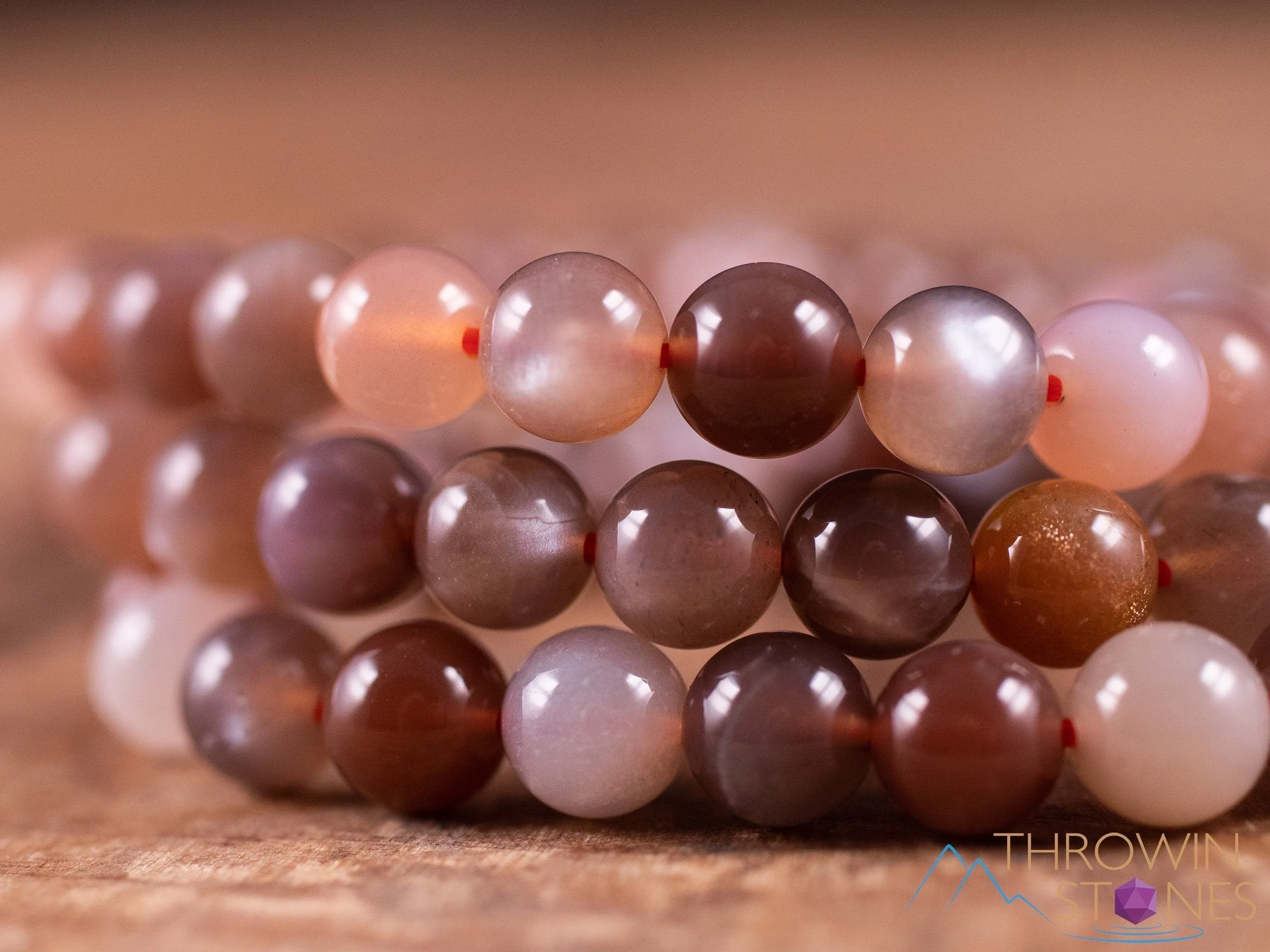 Peach MOONSTONE Crystal Bracelet - Round Beads - Beaded Bracelet, Handmade Jewelry, Healing Crystal Bracelet, E0587