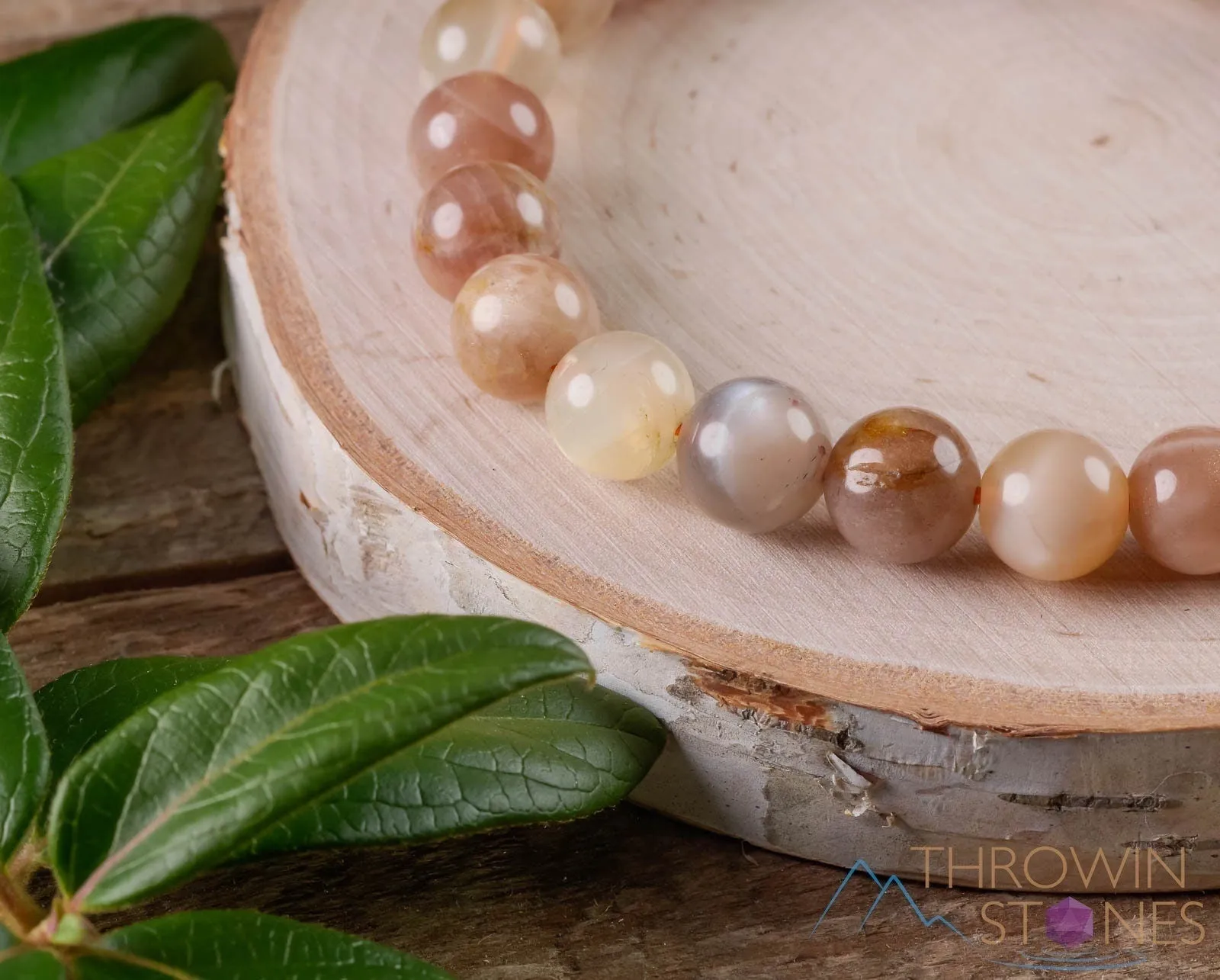 Peach MOONSTONE Crystal Bracelet - Round Beads - Beaded Bracelet, Handmade Jewelry, Healing Crystal Bracelet, E0587