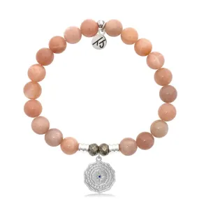 Peach Moonstone Gemstone Bracelet with Healing Sterling Silver Charm