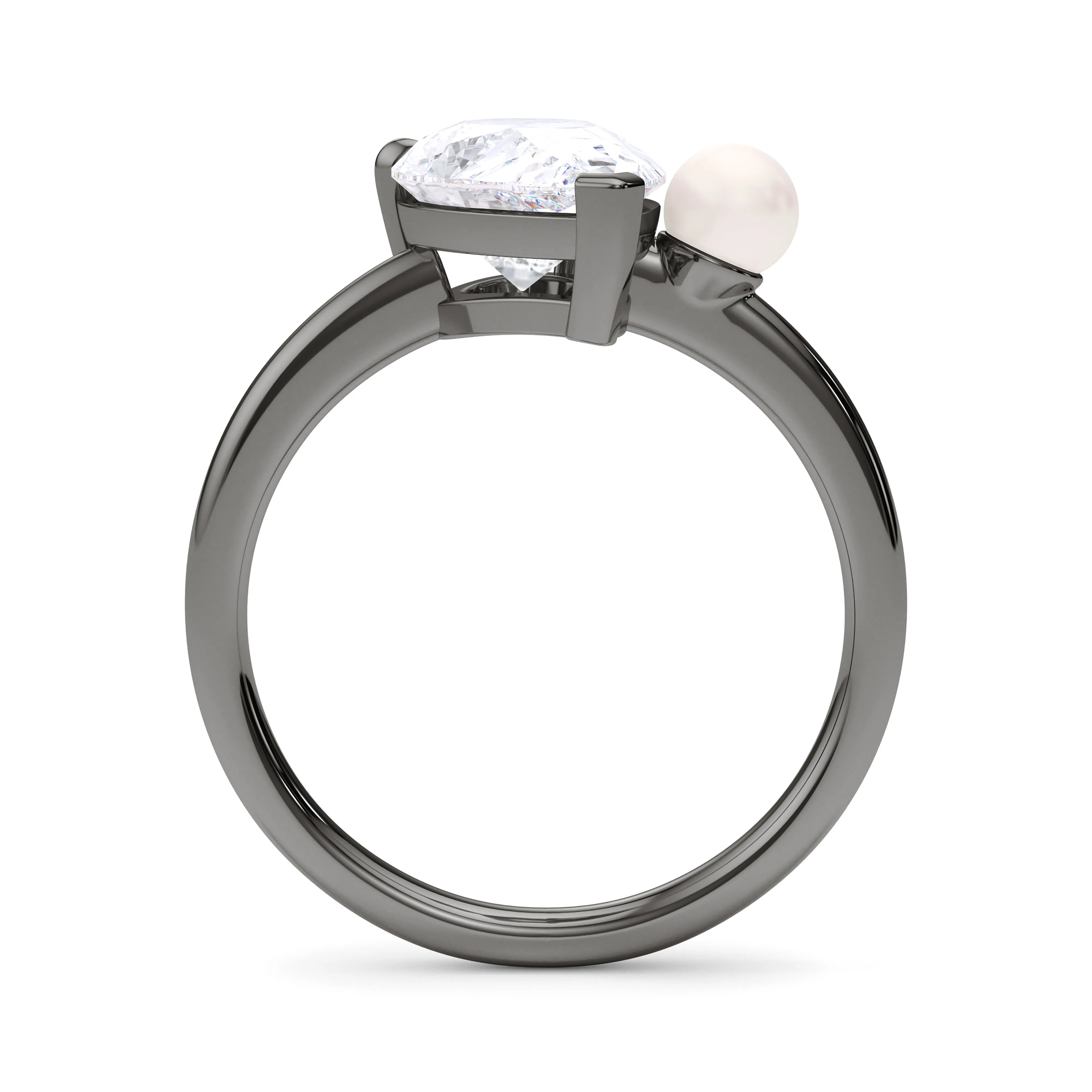 Pear Cut Diamond And Pearl Ring
